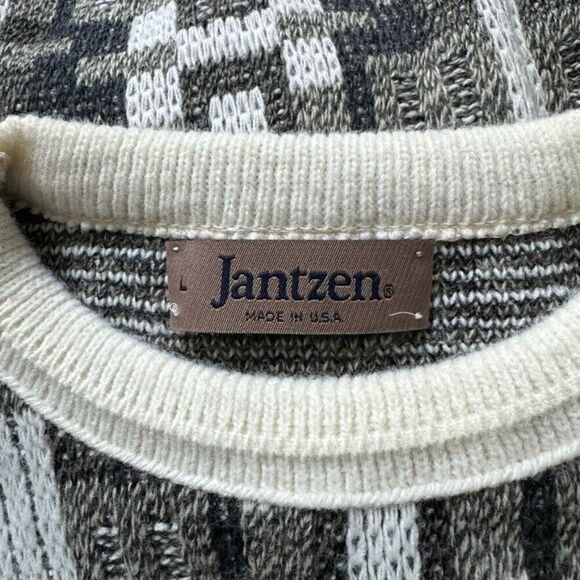 Vintage 1990s Mens Jantzen Oversized Geometric Preppy Crewneck Sweater Sz L - Picture 3 of 7